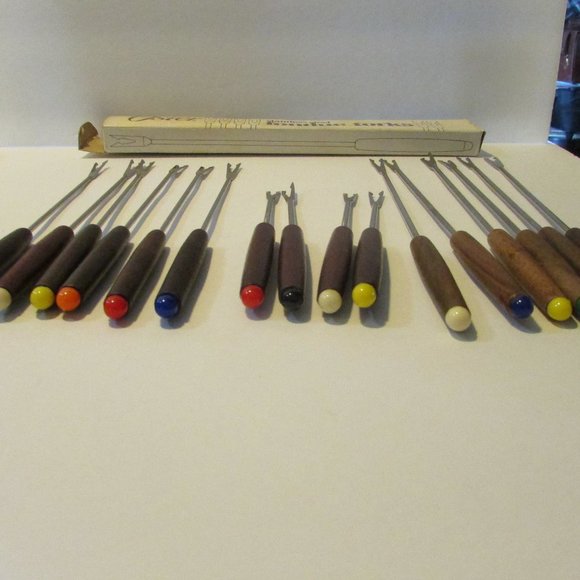 lot of vintage Oster Fondue forks 2 sizes color dot - Picture 2 of 5